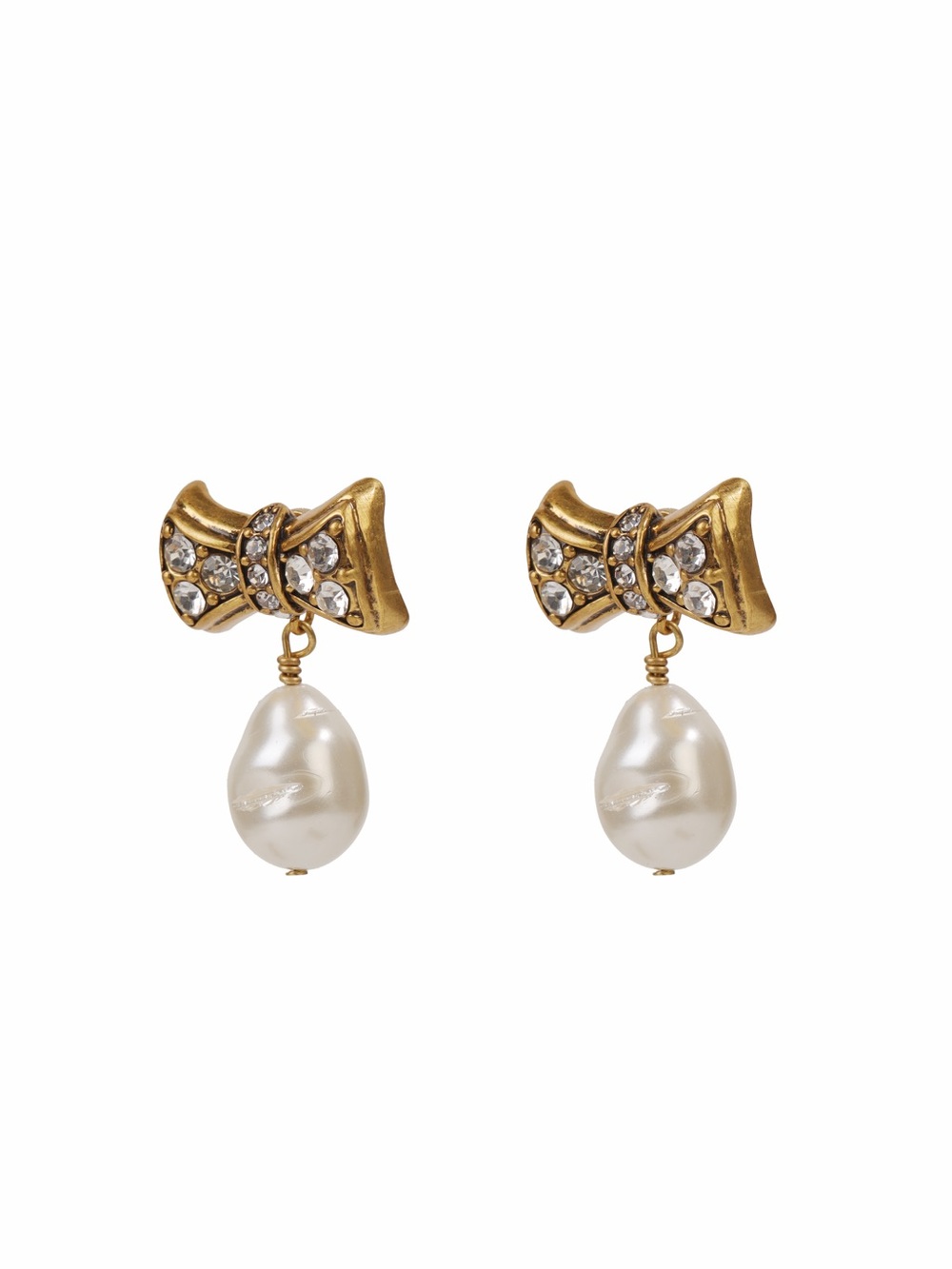 Vintage inspired gold plated Gold Bow Pearl Drop Earrings - 925s posts